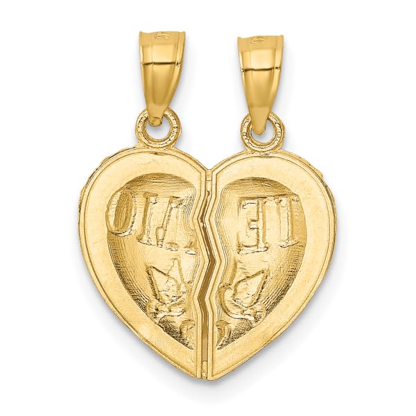 IceCarats 14K Yellow Gold Break Apart Te Amo Heart Necklace Love Pendant Charm