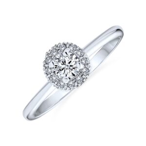 Delicate Petite .50CT AAA CZ Minimalist Halo Cathedral Setting Brilliant Cut Round Solitaire Engagement Promise Ring For Women Thin 2MM Plain Band .925 Sterling Silver