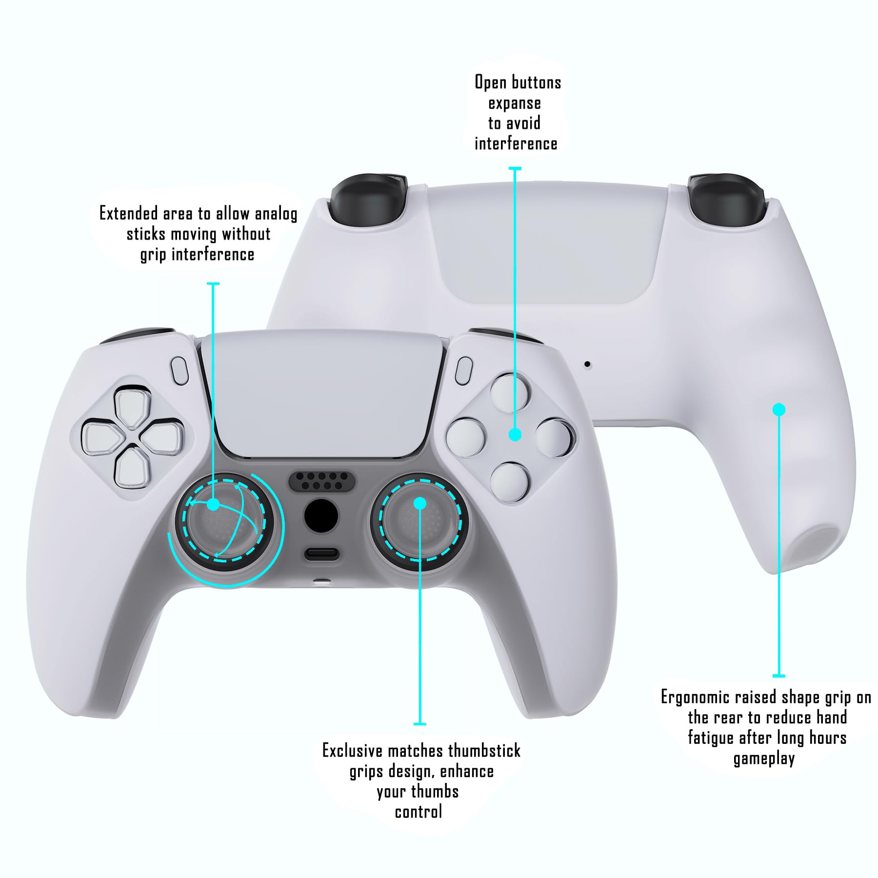 PlayVital Transparent Clear White Pure Series Anti-Slip Silicone Cover Skin for ps5 Controller, Soft Rubber Case for ps5 Wireless Controller with Clear White Thumb Grip Caps