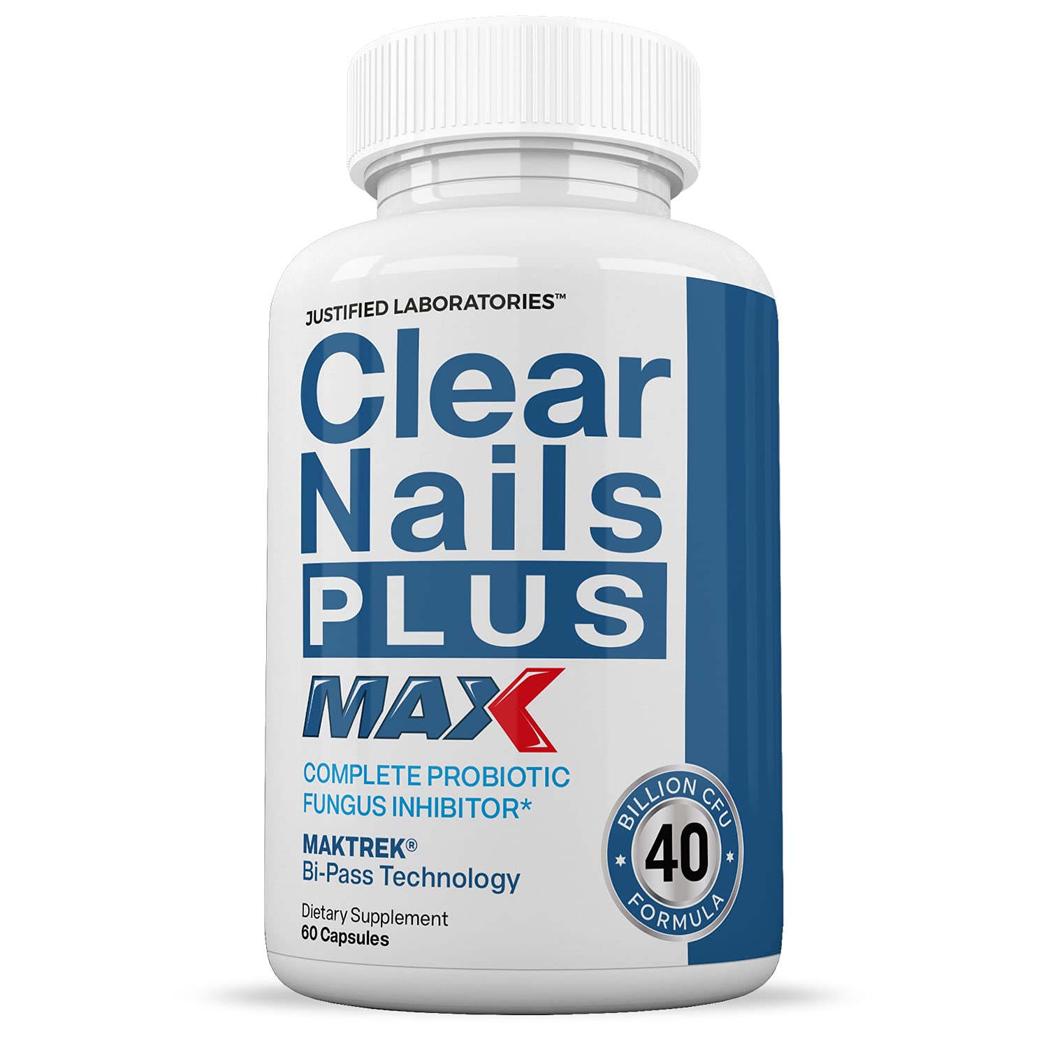 Justified Laboratories Clear Nails Plus Max Pills 40 Billion CFU Probiotic Supports Strong Healthy Hair Skin Nails 60 Capsules