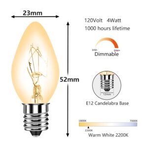 Night Light Bulb 4 Watt C7 Clear for Plug in Night Light Window Candle String Light Christmas Village as Replacement Bulb E12 Candelabra Base Soft White 120 Volt Pack of 12