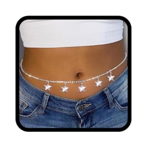 gemily silver star waist chains rhinestone belly chains sparkle beach body chains jewelry party accessory for women and girls