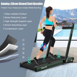 GYMAX Under Desk Folding Treadmill, 4.75HP 2 in 1 Running Walking Machine with Heart Rate Control, APP Control, LED Touch Screen and Remote, Luxury Treadmill for Home/Gym (Green)