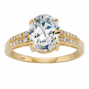 palmbeach jewelry 18k gold-plated or platinum-plated sterling silver two tone oval cut cubic zirconia engagement ring size 6