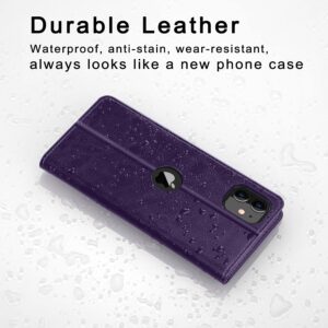 Belemay iPhone 11 Wallet Case, iPhone 11 Case, [Genuine Cowhide Leather] Flip Cover [RFID Blocking] Card Holder [Soft TPU Shell] Book Folio Folding Case, Kickstand Function (2019 6.1 inch) Purple