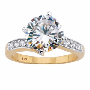 palmbeach jewelry yellow gold-plated or platinum-plated silver two tone round cz curved shank engagement ring size 8