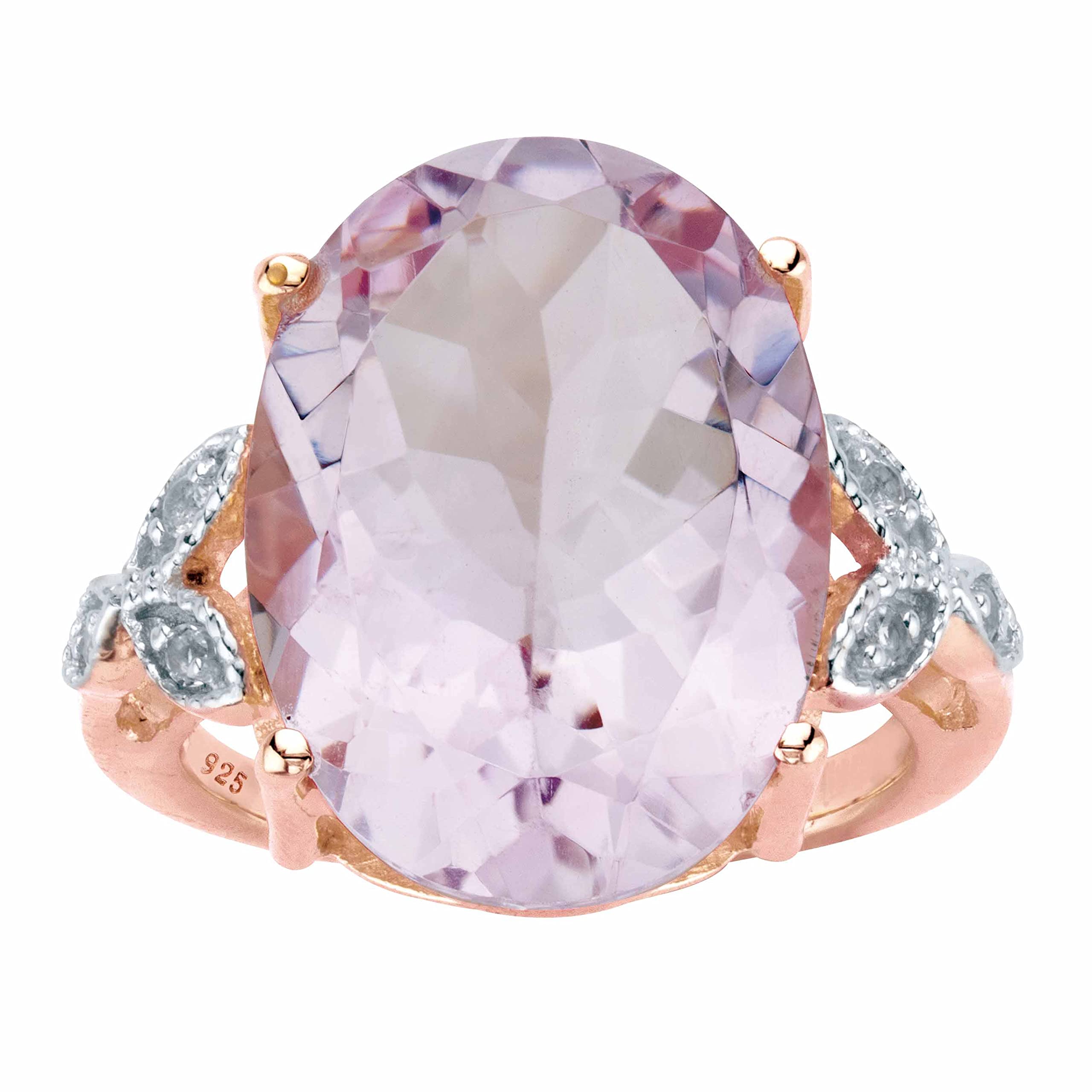 PalmBeach Rose Gold-plated Sterling Silver Oval Cut Genuine Pink Amethyst and Round Genuine Topaz Split Shank Ring Sizes 6-10 Size 10