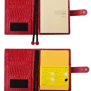 Genuine Leather a6 Planner Cover with Pen Loop Card Slots Zipper Pockets, Personal Organizer Cover, Compatible with Most A6 size Planners notebooks (Crocodile-Red)