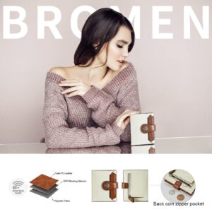 BROMEN Small Wallets for Women RFID Blocking Leather Bifold Purse Zipper Coin Pocket Credit Card Holder with ID Windows Beige Brown