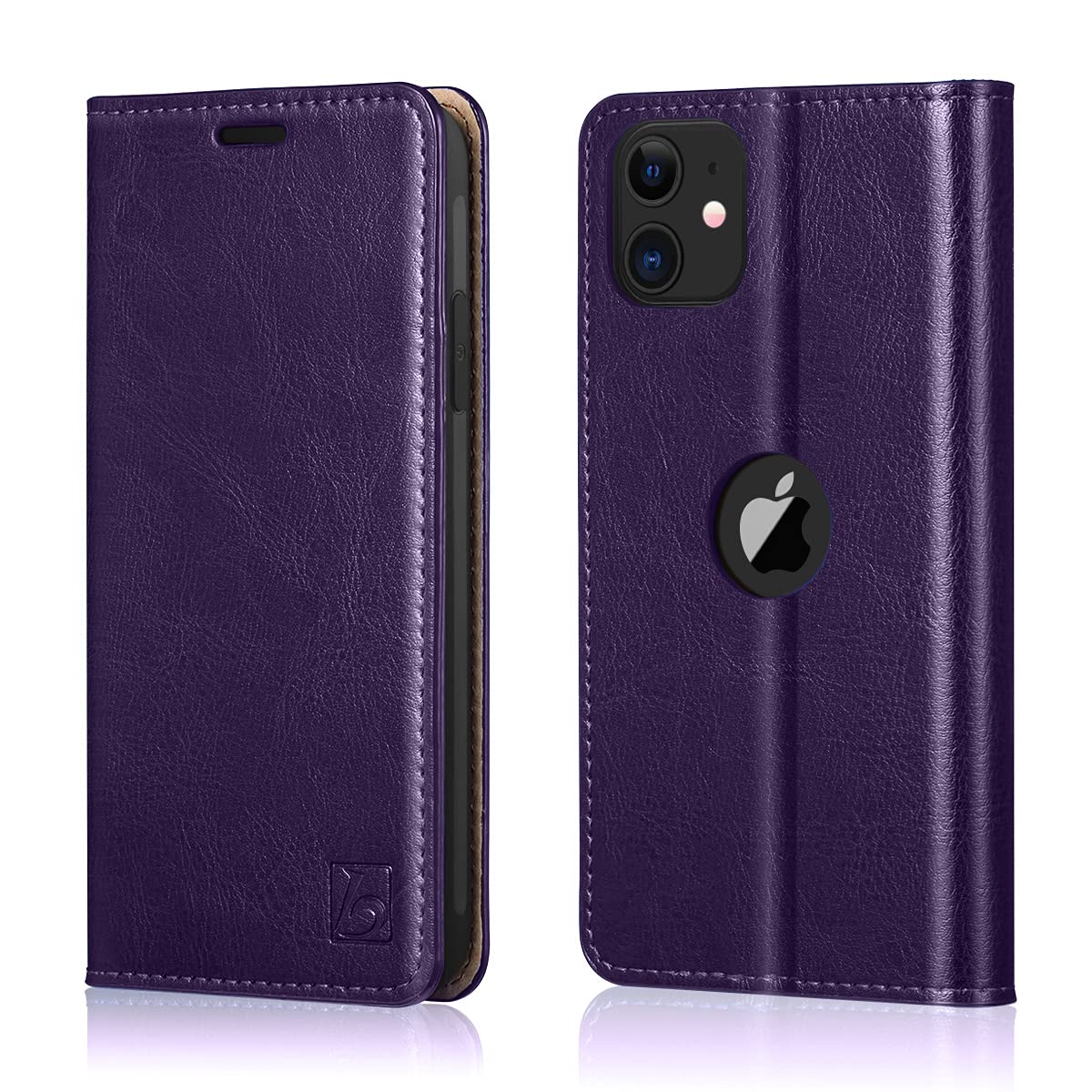 Belemay iPhone 11 Wallet Case, iPhone 11 Case, [Genuine Cowhide Leather] Flip Cover [RFID Blocking] Card Holder [Soft TPU Shell] Book Folio Folding Case, Kickstand Function (2019 6.1 inch) Purple