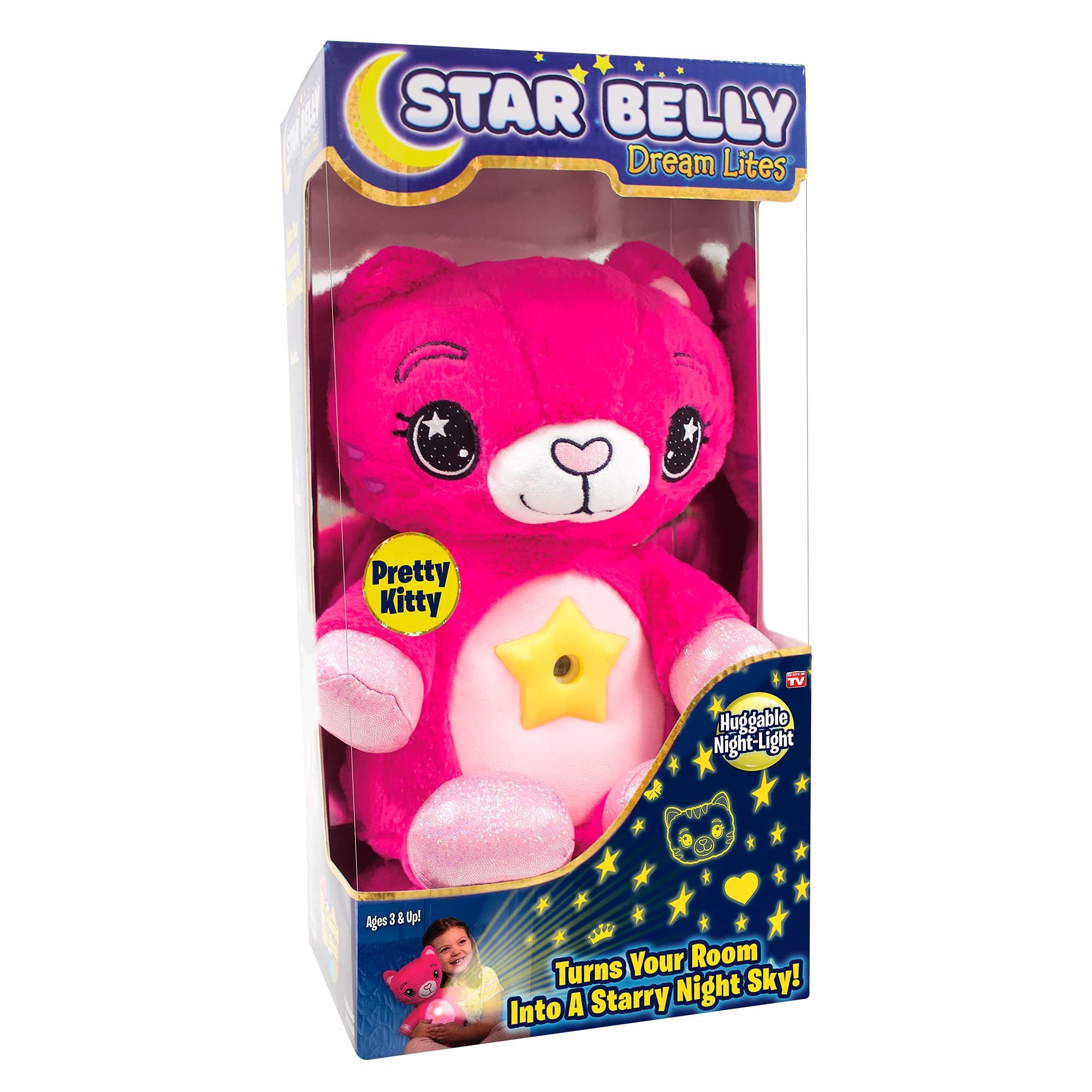 Ontel Star Belly Dream Lites, Stuffed Animal Night Light, 3 years and up, Pretty Pink Kitty - Projects Glowing Stars & Shapes in 6 Gentle Colors, As Seen on TV