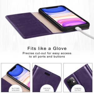 Belemay iPhone 11 Wallet Case, iPhone 11 Case, [Genuine Cowhide Leather] Flip Cover [RFID Blocking] Card Holder [Soft TPU Shell] Book Folio Folding Case, Kickstand Function (2019 6.1 inch) Purple