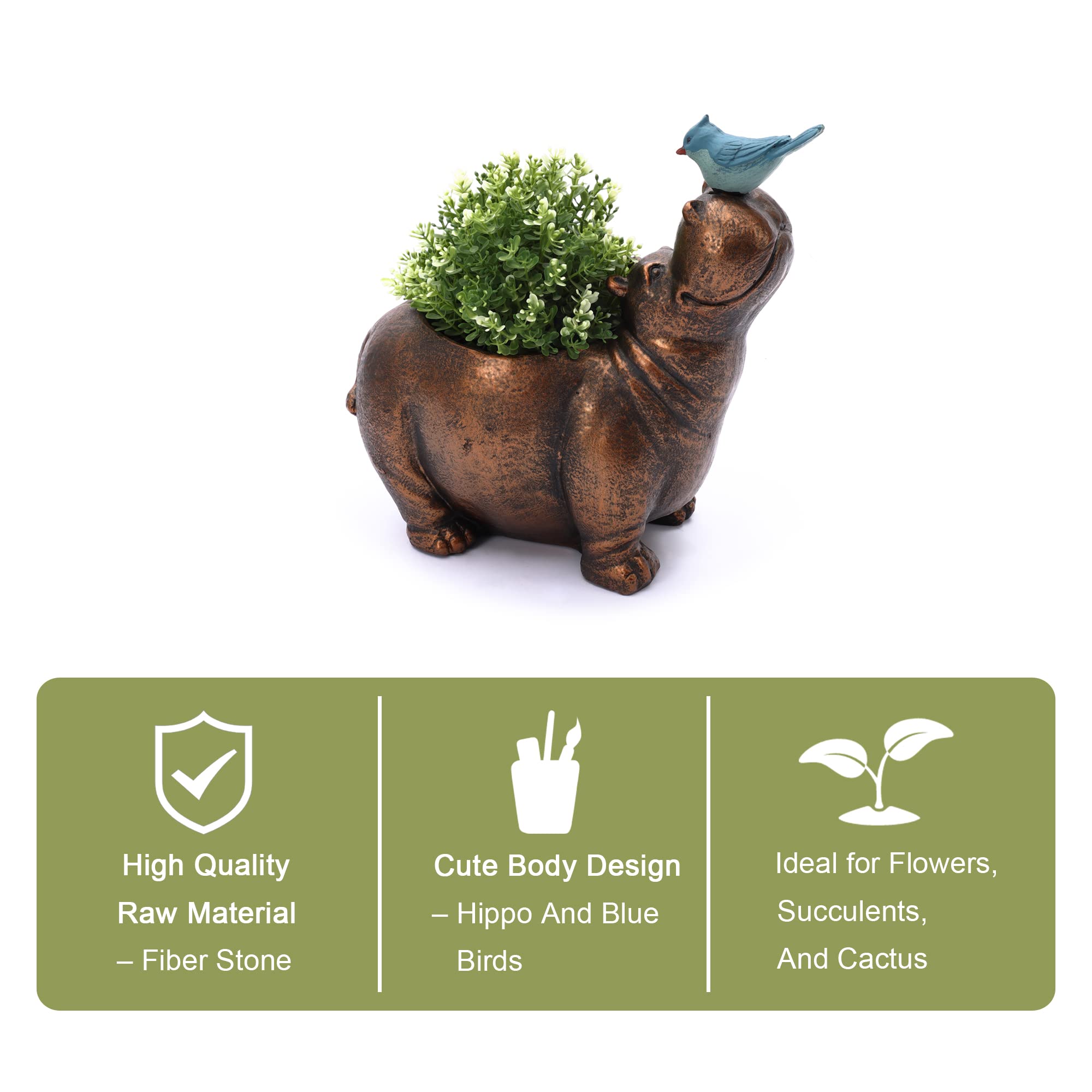 LuxenHome Succulent Pots, MgO Plant Flower Pots Planters for Indoor Plants Outdoor Plants, Hippo Cactus Succulent Flower Plant Pot, Blue Bird Animal Head Face Outdoor Indoor Planter, Indoor Plant Pots