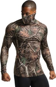 tsla men's thermal long sleeve compression shirts, mock/turtleneck winter sports running base layer top, heatlock face mask print hunting camo, x-large