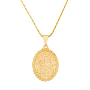 tudo jóias unissex 18k gold plated saint rita medal pendant with box necklace 23.6 inches made in brazil