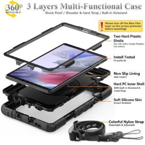 Case for Samsung Galaxy Tab A7 Lite 2021 8.7'' SM-T220/T225/T227 with Screen Protector Pencil Holder [360 Rotating Hand Strap] &Stand, SEYMAC stock Drop-Proof, Black