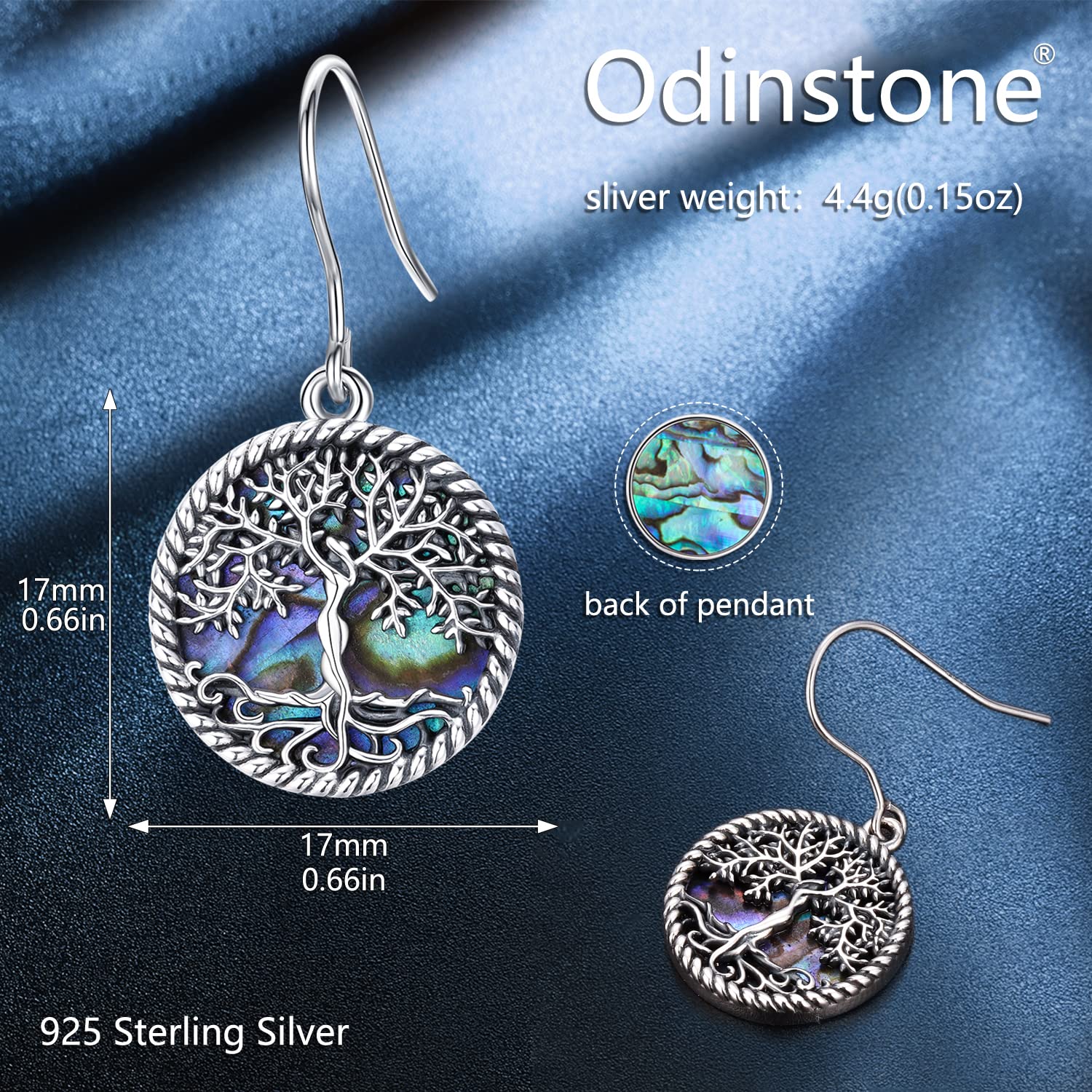 Odinstone Sterling Silver Tree of Life Earrings for Women Family Tree Pendants Natural Abalone Shell Drop Dangle Earrings Necklace Fashion Jewelry, with Fine Gift