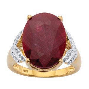 palmbeach yellow gold-plated sterling silver oval cut genuine red ruby and round genuine topaz ring sizes 6-10 size 7