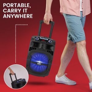 Pyle Portable Bluetooth PA Speaker System - 800W 12”Outdoor Bluetooth Speaker Portable PA System-Party Lights,USB SD Card Reader,FM Radio,Rolling Wheels-Wired microphone, Remote - PPHP128B, BLACK,BLUE