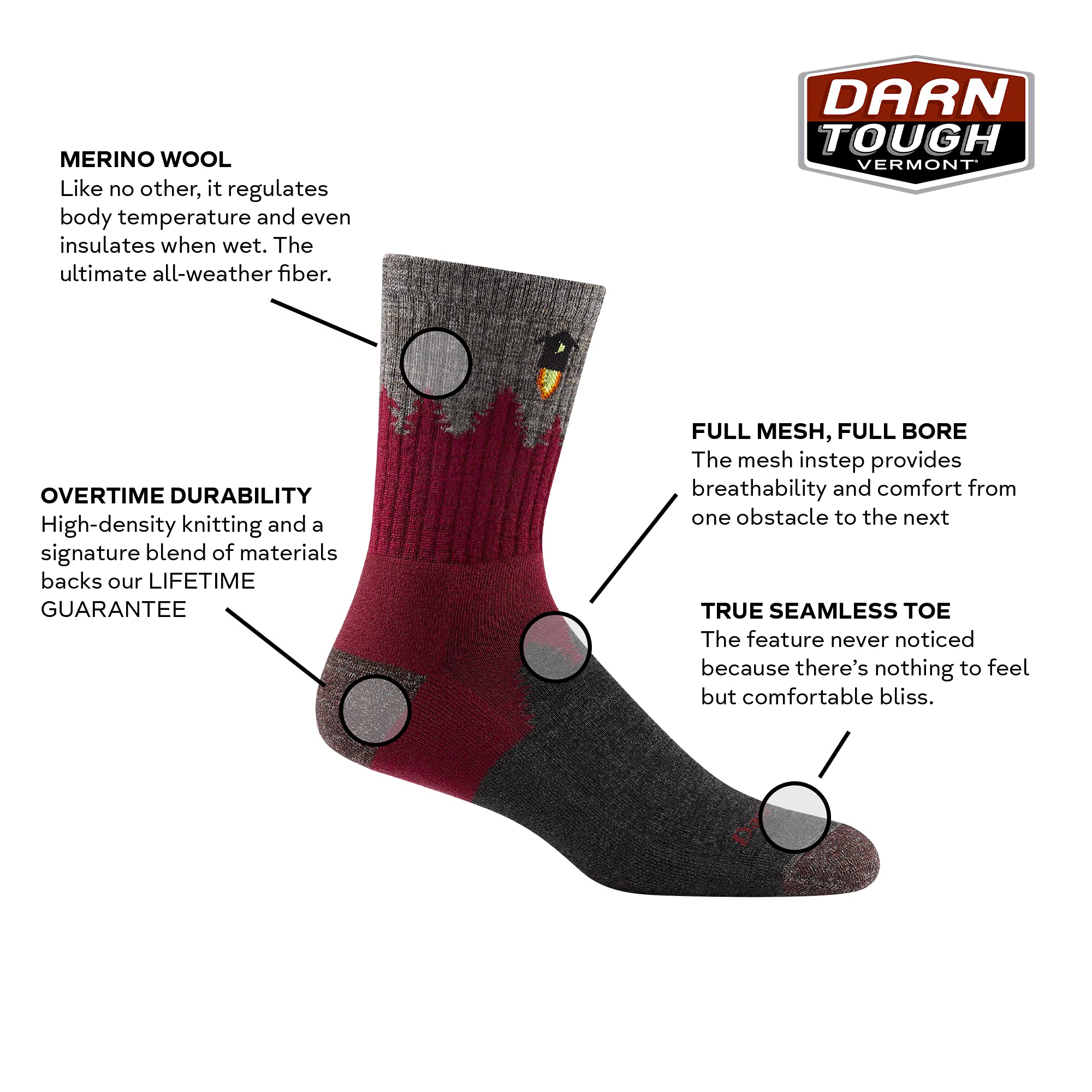 Darn Tough Men's Number 2 Micro Crew Midweight with Cushion Sock (Style 1974) - Gray, Large