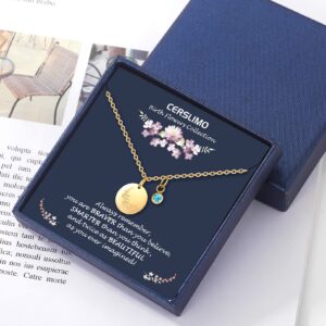 CERSLIMO Birthday Gifts for Her Birth Flower Necklaces, 18K Gold Plated Dainty March Birth Month Floral Birthstone Coin Pendant Necklaces Cherry Blossom Wildflower Jewelry Gifts for Women