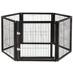 pawhut transformable pet playpen 6 freestanding panels gate fireplace christmas tree fence stair barrier room divider with walk through door wooden frame metal mesh black 63'' x 54.5'' x 31.5''