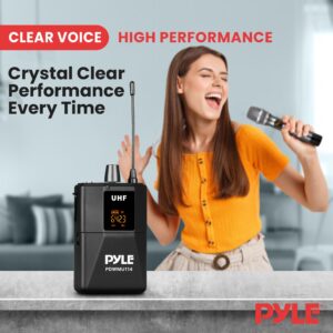 Pyle UHF Wireless Microphone System Kit - Portable Professional Cordless Microphone Set Wireless Mic - Headset, Lavalier, Beltpack Transmitter, Receiver - Karaoke, Conference PDWMU114, Black