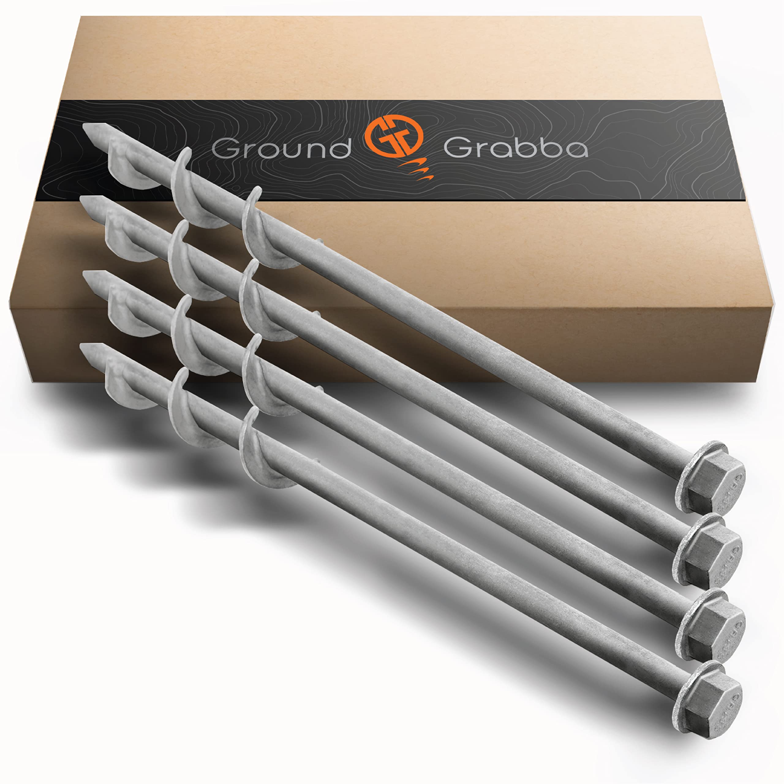 GROUNDGRABBA Screw in Tent Stake for Sand and Loose Ground | Premium Drill Driven Ground Anchor Earth Screws | Sand Screw Anchor | 4X GroundGrabba Pro 1 Stakes