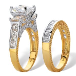 PalmBeach Jewelry 18k Two-Tone Gold-Plated or Platinum-Plated Sterling Silver Cubic Zirconia Channel Set Bridal Ring Set Size 7