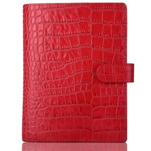 genuine leather a6 planner cover with pen loop card slots zipper pockets, personal organizer cover, compatible with most a6 size planners notebooks (crocodile-red)