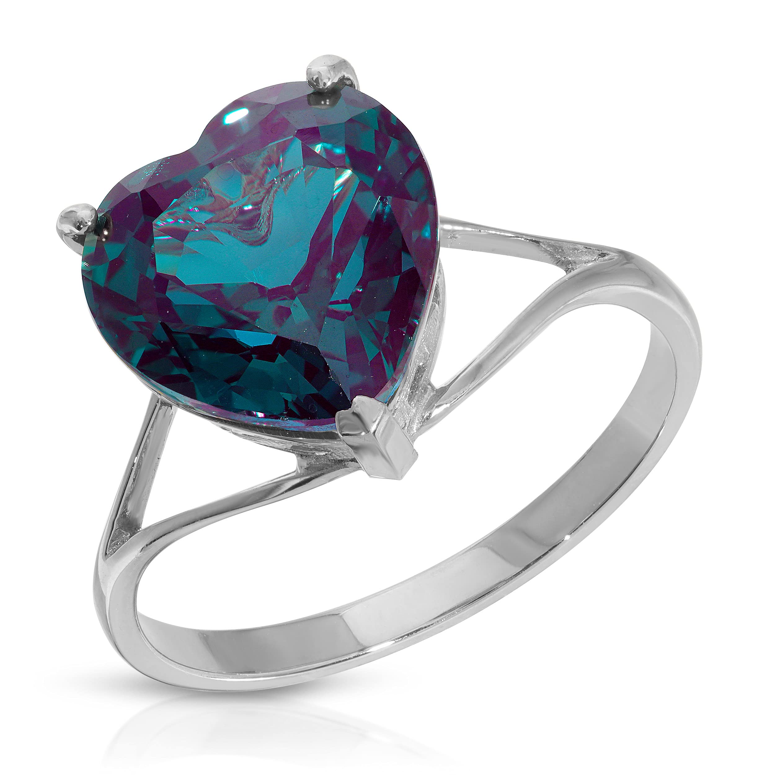 Galaxy Gold GG 14K Solid White Gold Heart Shape 5.00 CTW Ring with Grown Genuine Alexandrite Color Changing (9.0)