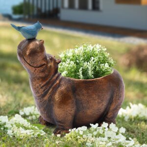 LuxenHome Succulent Pots, MgO Plant Flower Pots Planters for Indoor Plants Outdoor Plants, Hippo Cactus Succulent Flower Plant Pot, Blue Bird Animal Head Face Outdoor Indoor Planter, Indoor Plant Pots