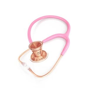 MDF Instruments Pink Glitter Rose Gold ProCardial Cardiology Stethoscope, Limited Edition Mprints, Lightweight Titanium, Adult Dual Head, Pink Glitter Tube, Rose Gold Chestpiece-Headset, MDF797TGL01RG