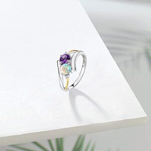 Gem Stone King 925 Sterling Silver and 10K Yellow Gold Purple Amethyst White Simulated Opal and White Lab Grown Diamond Ring For Women (1.00 Cttw, Gemstone Birthstone, Available In Size 5, 6, 7, 8, 9)