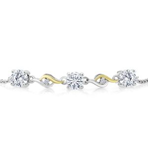 Gem Stone King 925 Sterling Silver and 10K Yellow Gold 5MM Round White Moissanite and White Lab Grown Diamond Tennis Bracelet For Women | 1.52 Cttw | Fully Adjustable Up to 9 Inch