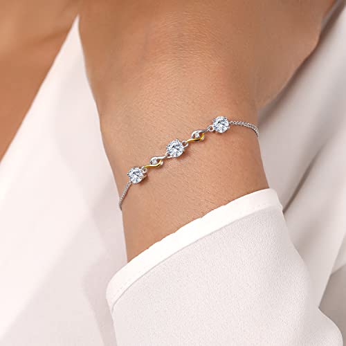 Gem Stone King 925 Sterling Silver and 10K Yellow Gold 5MM Round White Moissanite and White Lab Grown Diamond Tennis Bracelet For Women | 1.52 Cttw | Fully Adjustable Up to 9 Inch