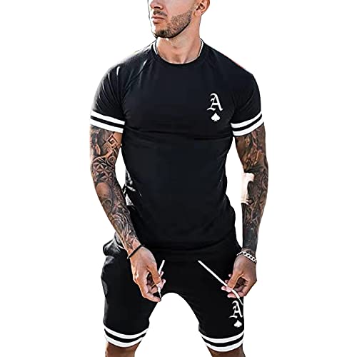 Baqian Men's casual tracksuits Short Sleeve shorts suit 2-piece Outfit T-Shirt and Shorts Set (XL, Black)…