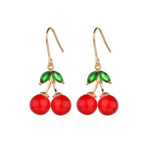 VONSSY Cherry Earrings | Red Drop Dangle & Stud Earrings