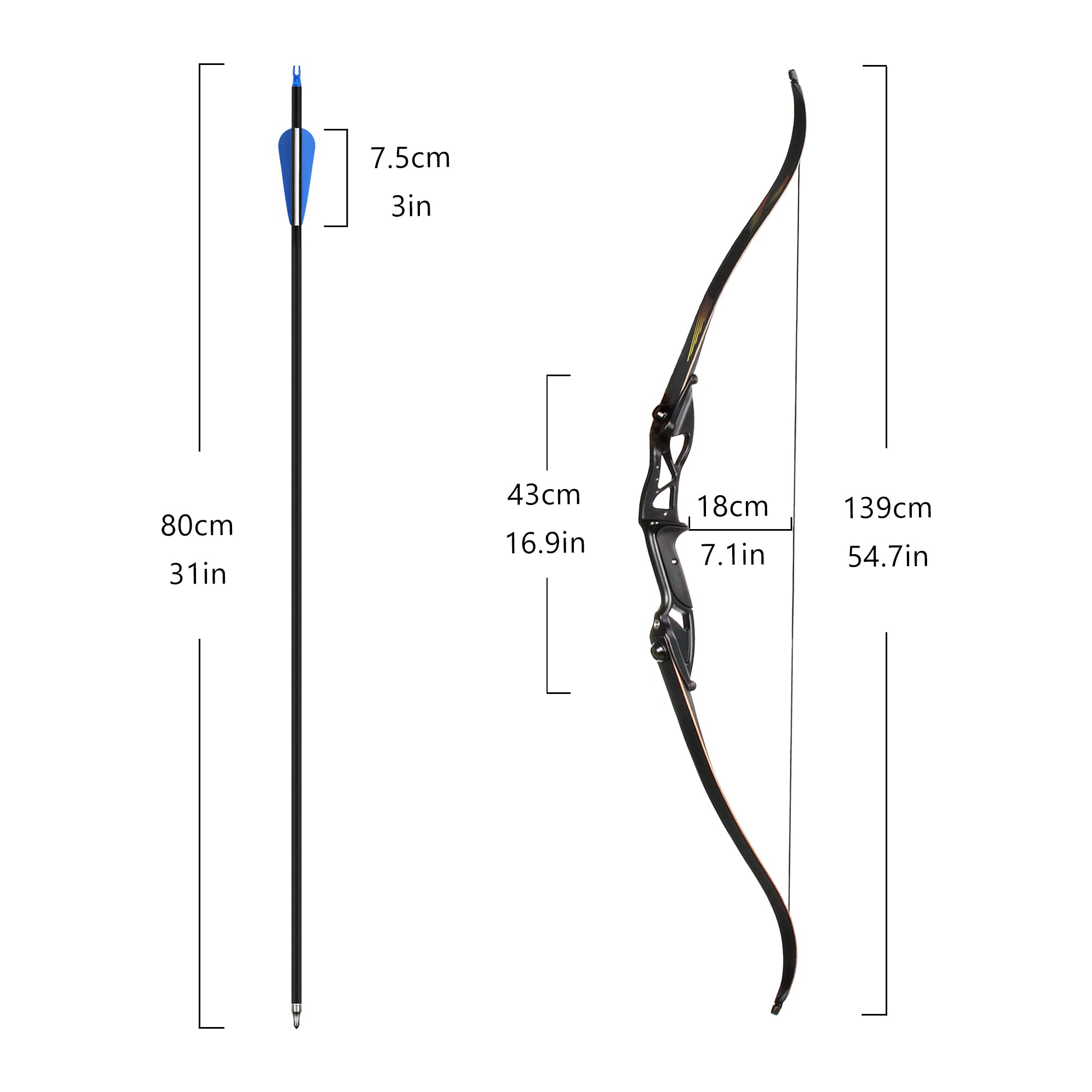 The7boX Archery Takedown Recurve Bow 30 lbs,Bow and Arrow Set for Adult Longbow Right Hand Outdoor Target Practice Competition…