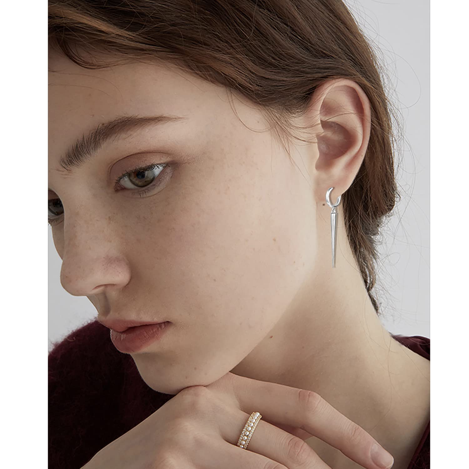 WUWEIJIAJIA Spike Dangle Drop Hoop Earrings for Women Men Sterling