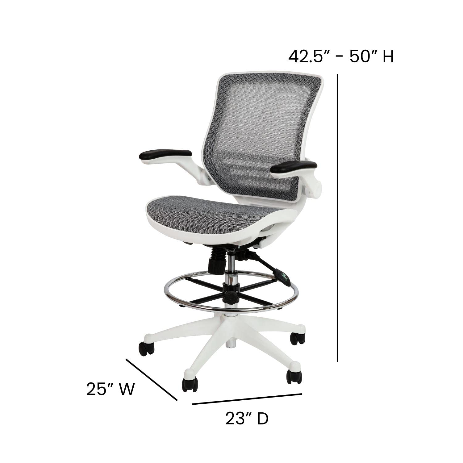 Flash Furniture Waylon Mid-Back Swivel Office Chair with Adjustable Foot Ring and Seat Height, Ergonomic Mesh Chair with Armrests, Gray/White