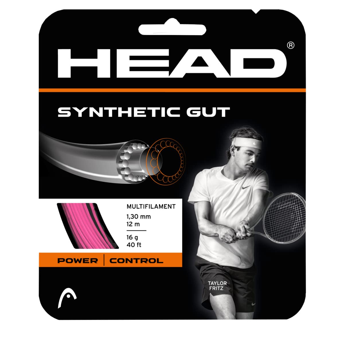 HEAD Synthetic Gut Tennis String Full Set, 16 Gauge, Pink, 40 Foot Length