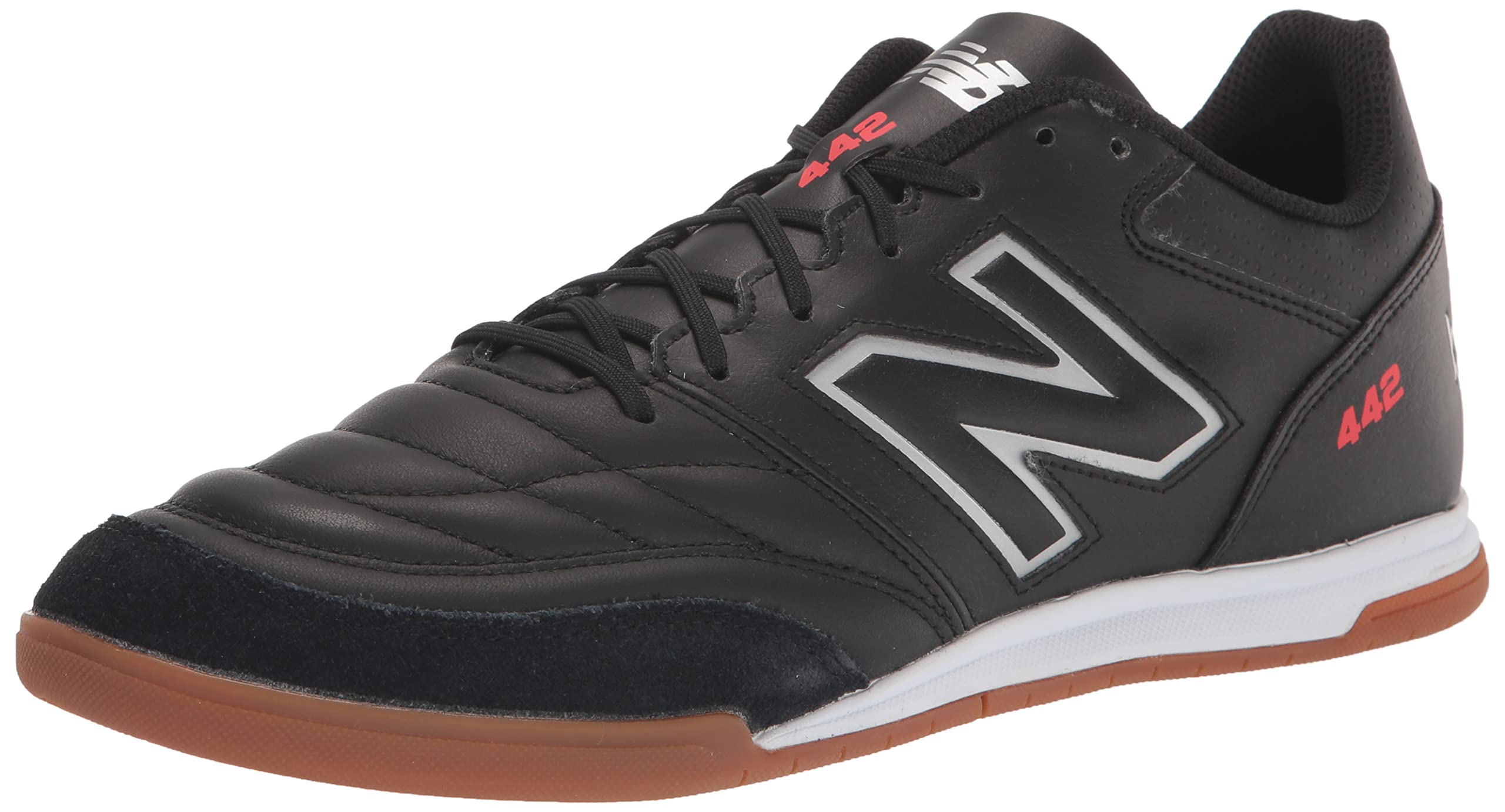 New Balance mens 442 V2 Team in Soccer Shoe, Black/White, 9.5 Wide US