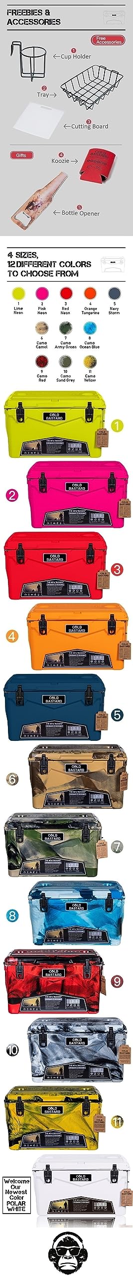 COLD BASTARD COOLERS 45QT Cold Bastard Rugged+ CAMO Ocean Best Premium Ice Chest Cooler Accessories Free S&H (CB45-CO)