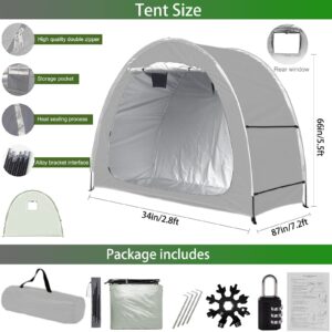 HHUK Bicycle Tent Cover,Bike Storage Shed,Portable Outdoor Waterproof Tents Bicycle Shelter with A Snowflake Tool and Combination Lock,for Store 2 Bikes or Tricycle or Gardening Tools (Silver Gray)