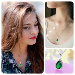 VONSSY Green Pendant Necklace | Waterdrop Oval Teardrop Pendant Necklace | Clover XMAS Tree Pendant Necklace