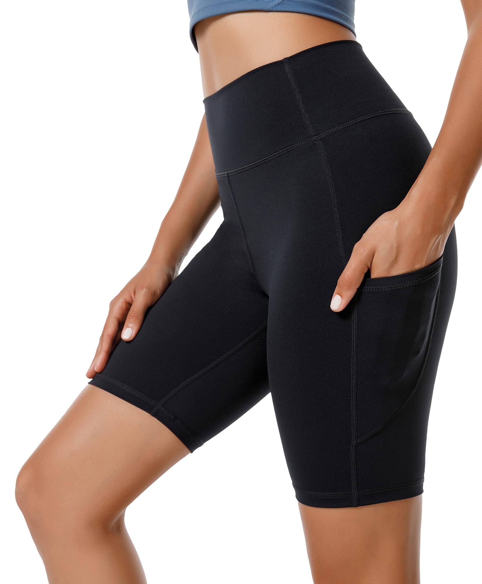 Stelle Womens High Waist Biker Cycling Gym Running Volleyball Workout Yoga Shorts (Medium, Silky Soft Compression-8" Black)