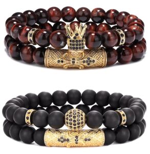 samoco 4 pcs 8mm crown king bracelets for men women tiger eye black matte onyx cool natural stone beads bracelets set