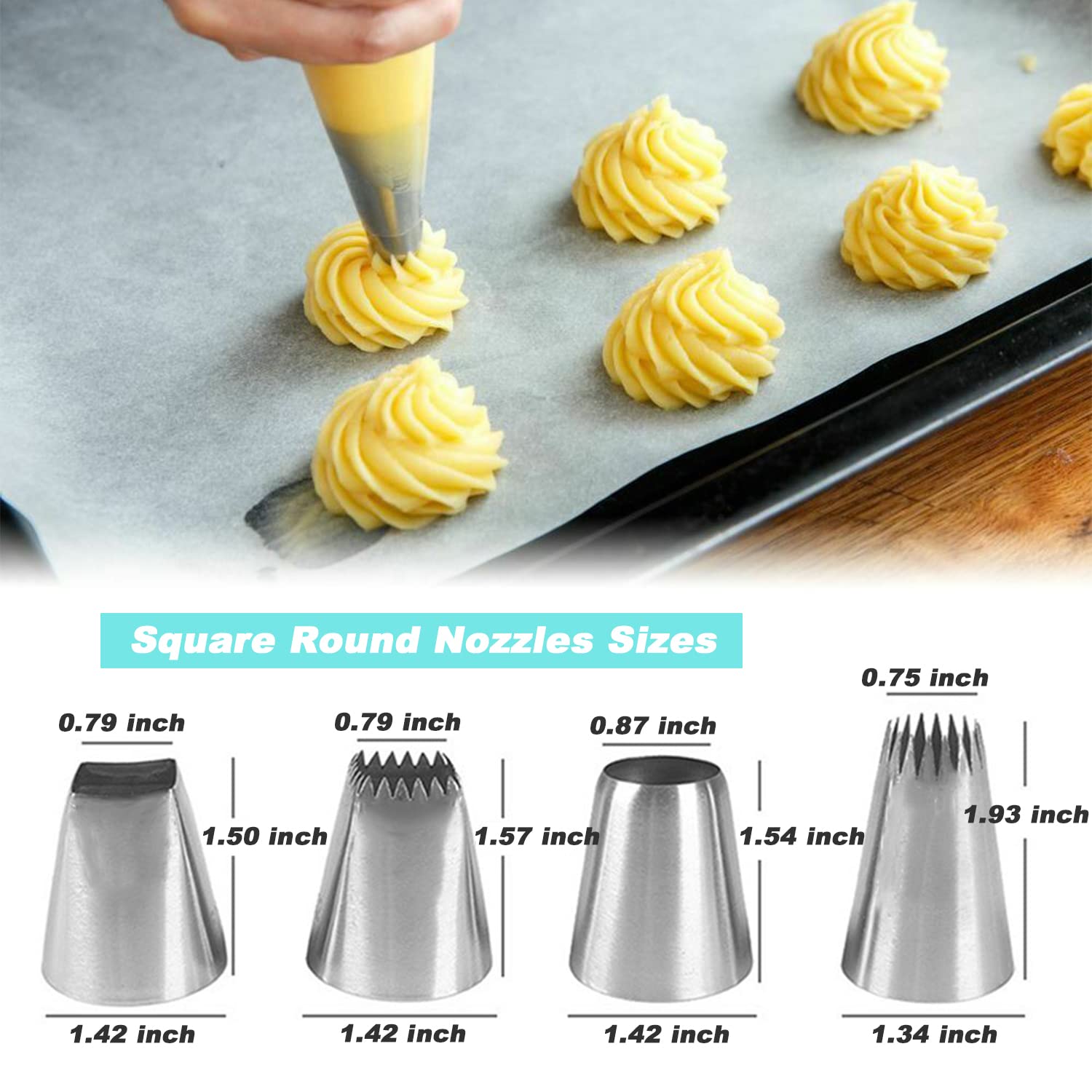 Suuker Stainless Steel Extra Large Round Piping Tips Set, 4 Pcs (F02 F06 9FT R22L) for Cake Cupcake Cookie Decorating