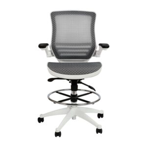 Flash Furniture Waylon Mid-Back Swivel Office Chair with Adjustable Foot Ring and Seat Height, Ergonomic Mesh Chair with Armrests, Gray/White